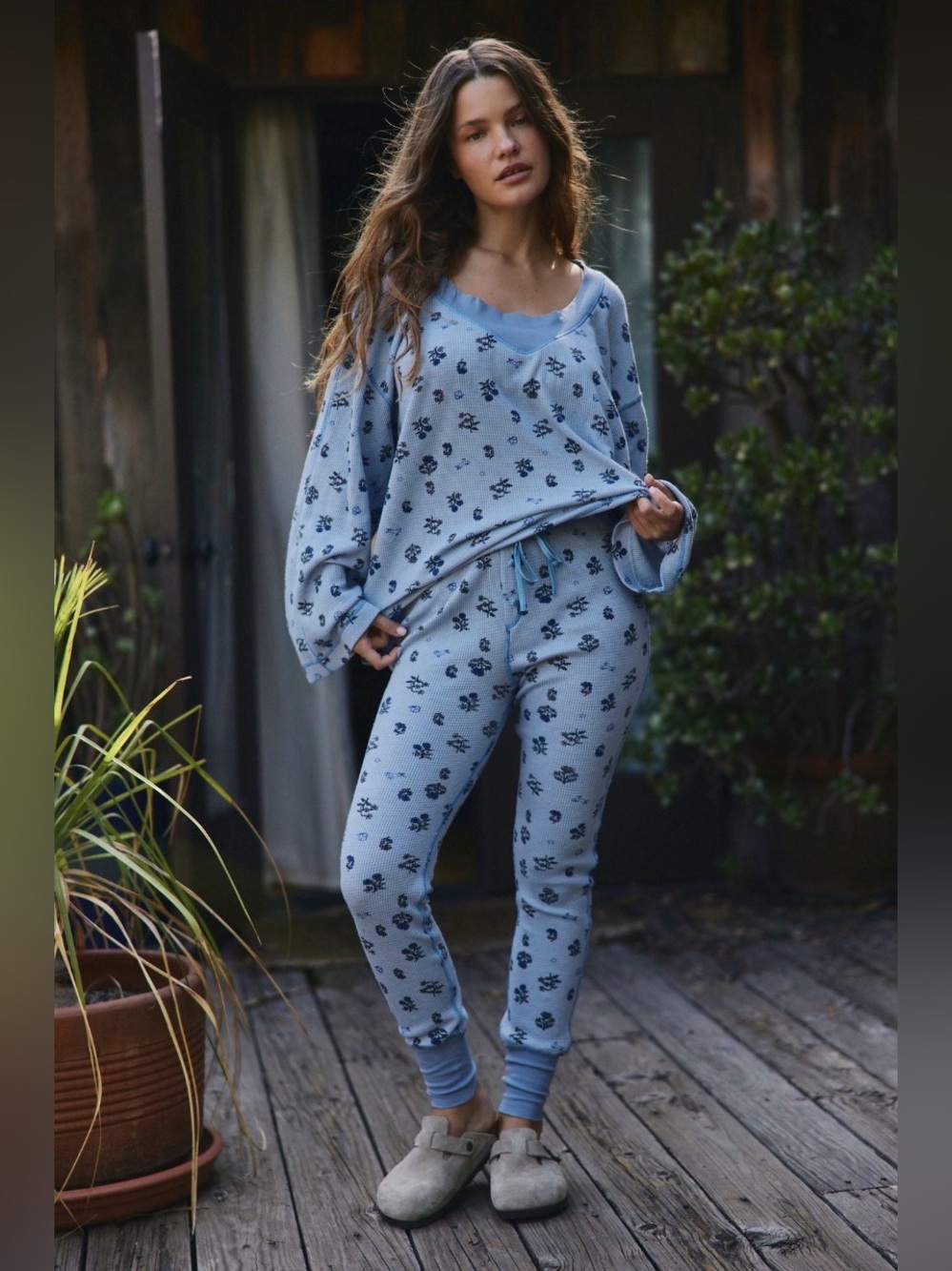 NWT Free People “First base” waffle knit pullover Skye Blue Combo Women’s XS